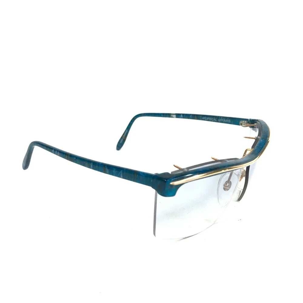 Bright Eyes Optical Affairs Eyeglasses Frames Blue Square Wrap Half Rim 70s 80s